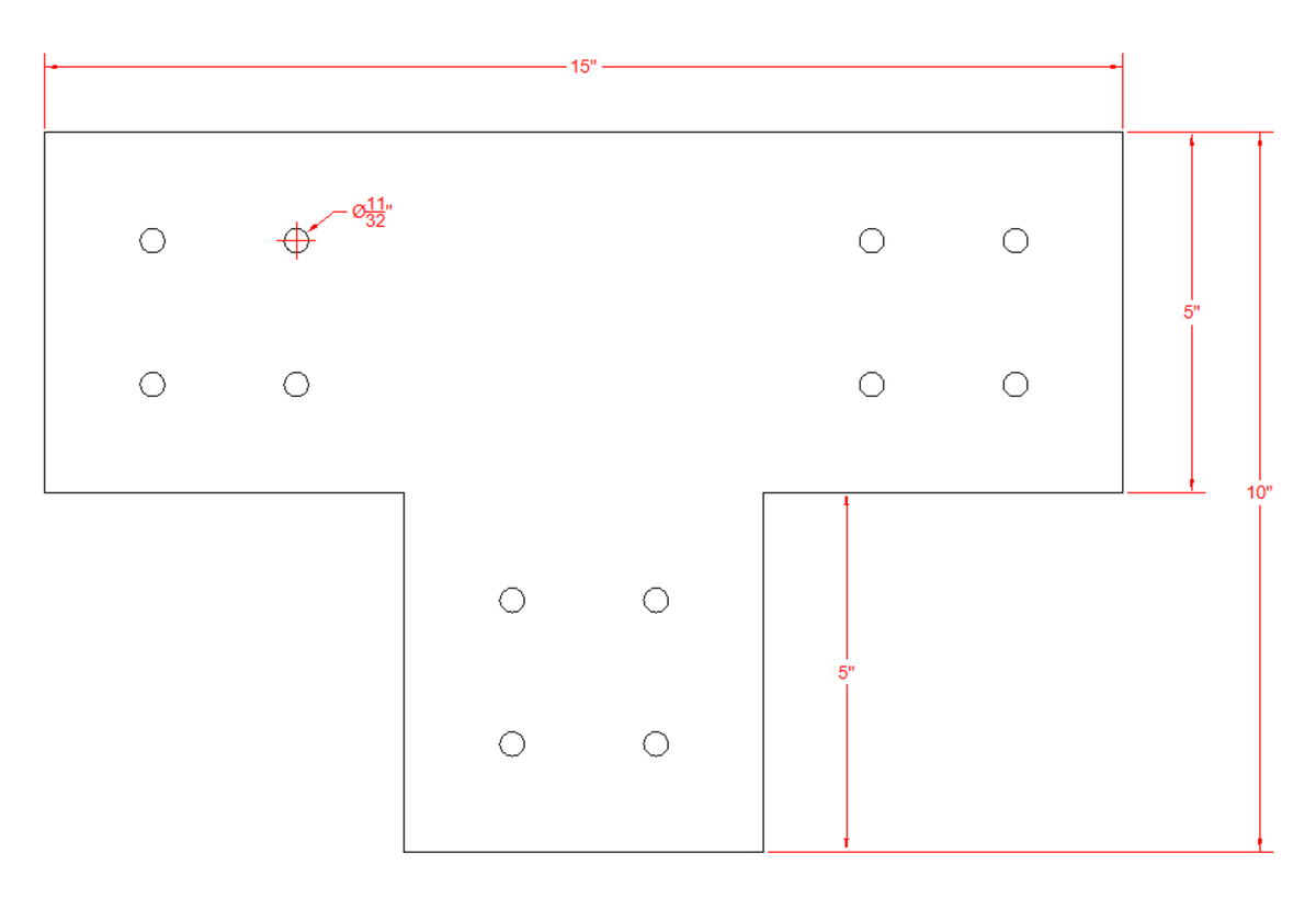 Structural Design T Bracket for 6x6 Post, 6 Inch T Bracket Bolt Plate