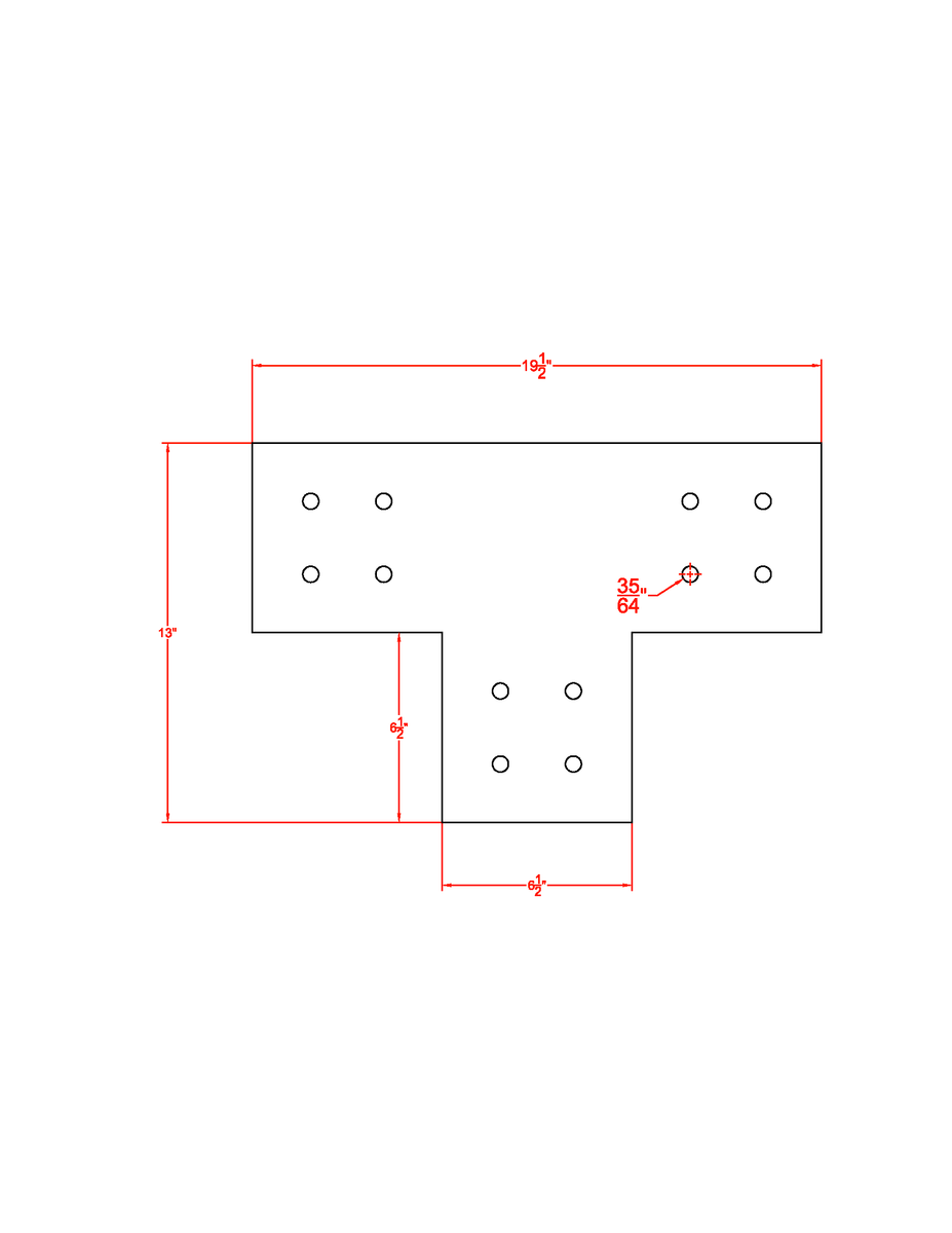 Structural Design T Bracket for 8" Post, 8 Inch T Bracket Bolt Plate