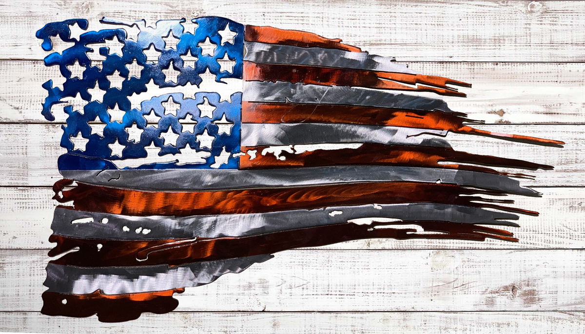 Tattered American Flag 3D Metal Wall Art