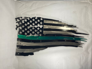 Tattered Thin Green Line Distressed American Flag For Military