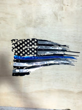 Load image into Gallery viewer, Tattered Thin Blue Line American Flag Custom Metal Wall Art / Back The Blue American Flag