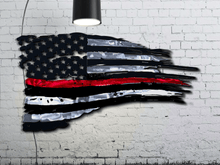 Load image into Gallery viewer, Tattered Thin Red Line Distressed American Flag For Firefighters
