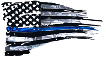 Load image into Gallery viewer, Tattered Thin Blue Line American Flag Custom Metal Wall Art / Back The Blue American Flag