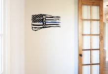 Load image into Gallery viewer, Personalized Tattered Thin Blue Line American Flag Custom Metal Wall Art