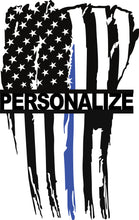 Load image into Gallery viewer, Personalized Vertical Tattered Thin Blue Line American Flag Custom Metal Wall Art