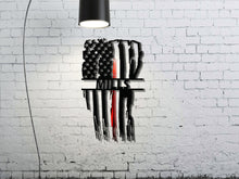 Load image into Gallery viewer, Personalized Vertical Tattered Thin Red Line American Flag Custom Metal Wall Art