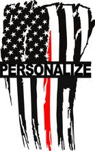 Load image into Gallery viewer, Personalized Vertical Tattered Thin Red Line American Flag Custom Metal Wall Art