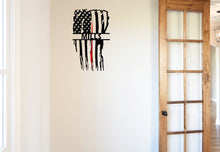 Load image into Gallery viewer, Personalized Vertical Tattered Thin Red Line American Flag Custom Metal Wall Art