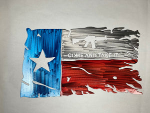 Tattered Texas Come and Take it Flag Custom Metal Wall Art 24"