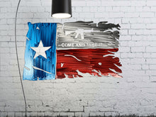 Load image into Gallery viewer, Tattered Texas Come and Take it Flag Custom Metal Wall Art 24&quot;