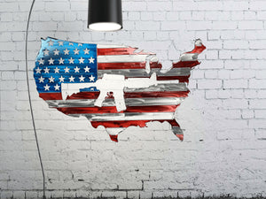 USA Shaped American Flag AR-15 Metal Wall Gun Art Patriotic 24"  USA Metal Flag