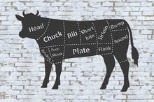 Load image into Gallery viewer, Cow Butcher Shop Sign, Steer, Beef Meat Chart, Beef Butcher Diagram, Beef Meat Cuts, Wall Art Metal Sign