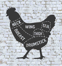 Load image into Gallery viewer, Chicken Butcher Shop Sign, Chicken Meat Chart, Chicken Butcher Diagram, Meat Cuts, Kitchen Wall Art Metal Sign