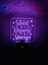 Load image into Gallery viewer, Personalized LED Sweet Dreams Night Light | 7 Color Changing | Plug in Night Light | Name Light | Children's Night Light | Kids Room Light