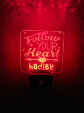 Load image into Gallery viewer, Personalized LED Follow Your Heart Night Light | 7 Color Changing | Plug in Night Light | Name Light | Children's Night Light | Kids Light