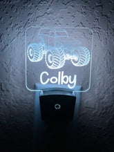 Load image into Gallery viewer, Personalized LED Monster Truck Night Light | 7 Color Changing | Plug in Night Light | Name Light | Children's Night Light | Kids Room Light
