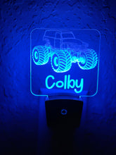 Load image into Gallery viewer, Personalized LED Monster Truck Night Light | 7 Color Changing | Plug in Night Light | Name Light | Children's Night Light | Kids Room Light