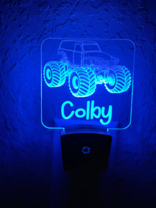 Personalized LED Monster Truck Night Light | 7 Color Changing | Plug in Night Light | Name Light | Children's Night Light | Kids Room Light