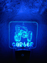 Load image into Gallery viewer, Personalized LED Tractor Night Light | 7 Color Changing | Plug in Night Light | Name Light | Children's Night Light | Kids Room Light