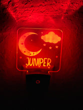 Load image into Gallery viewer, Personalized LED Moon & Stars Night Light | 7 Color Changing | Plug in Night Light | Name Light | Children's Night Light | Kids Room Light