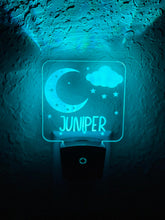 Load image into Gallery viewer, Personalized LED Moon & Stars Night Light | 7 Color Changing | Plug in Night Light | Name Light | Children's Night Light | Kids Room Light