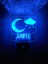 Load image into Gallery viewer, Personalized LED Moon & Stars Night Light | 7 Color Changing | Plug in Night Light | Name Light | Children's Night Light | Kids Room Light