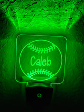 Load image into Gallery viewer, Personalized LED Baseball/Softball Night Light | 7 Color Changing | Plug in Night Light | Name Light | Children's Night Light | Room Light