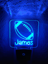 Load image into Gallery viewer, Personalized LED Football Night Light | 7 Color Changing | Plug in Night Light | Name Light | Children's Night Light | Kids Room Light