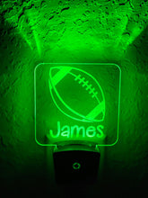 Load image into Gallery viewer, Personalized LED Football Night Light | 7 Color Changing | Plug in Night Light | Name Light | Children's Night Light | Kids Room Light
