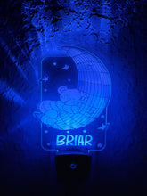 Load image into Gallery viewer, Personalized LED Teddy Bear Moon Night Light | 7 Color Changing | Plug in Night Light | Name Light | Children's Night Light | Kids Light