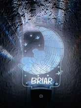 Load image into Gallery viewer, Personalized LED Teddy Bear Moon Night Light | 7 Color Changing | Plug in Night Light | Name Light | Children's Night Light | Kids Light