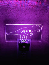 Load image into Gallery viewer, Personalized LED T-Rex Dinosaur Night Light | 7 Color Changing | Plug in Night Light | Name Light | Children's Night Light | Kids Room Light