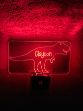 Load image into Gallery viewer, Personalized LED T-Rex Dinosaur Night Light | 7 Color Changing | Plug in Night Light | Name Light | Children's Night Light | Kids Room Light