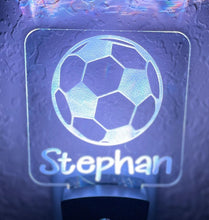 Load image into Gallery viewer, Personalized LED Soccer Ball 3D Night Light | 7 Color Changing | Plug in Night Light | Name Light | Children's Night Light | Room Light