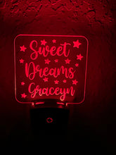 Load image into Gallery viewer, Personalized LED Sweet Dreams Night Light | 7 Color Changing | Plug in Night Light | Name Light | Children's Night Light | Kids Room Light