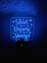 Load image into Gallery viewer, Personalized LED Sweet Dreams Night Light | 7 Color Changing | Plug in Night Light | Name Light | Children's Night Light | Kids Room Light