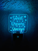 Load image into Gallery viewer, Personalized LED Sweet Dreams Night Light | 7 Color Changing | Plug in Night Light | Name Light | Children's Night Light | Kids Room Light