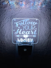 Load image into Gallery viewer, Personalized LED Follow Your Heart Night Light | 7 Color Changing | Plug in Night Light | Name Light | Children's Night Light | Kids Light