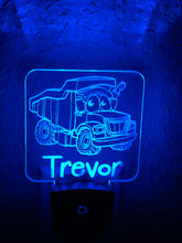 Load image into Gallery viewer, Personalized LED Dump Truck Night Light | 7 Color Changing | Plug in Night Light | Name Light | Children's Night Light | Kids Room Light