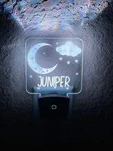 Load image into Gallery viewer, Personalized LED Moon & Stars Night Light | 7 Color Changing | Plug in Night Light | Name Light | Children's Night Light | Kids Room Light
