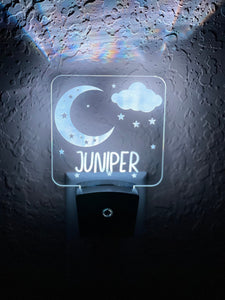 Personalized LED Moon & Stars Night Light | 7 Color Changing | Plug in Night Light | Name Light | Children's Night Light | Kids Room Light