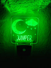 Load image into Gallery viewer, Personalized LED Moon & Stars Night Light | 7 Color Changing | Plug in Night Light | Name Light | Children's Night Light | Kids Room Light