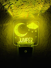 Load image into Gallery viewer, Personalized LED Moon & Stars Night Light | 7 Color Changing | Plug in Night Light | Name Light | Children's Night Light | Kids Room Light