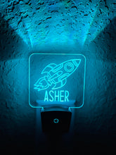 Load image into Gallery viewer, Personalized LED Spaceship Rocket Night Light | 7 Color Changing | Plug in Night Light | Name Light | Children's Night Light | Kids Room Light
