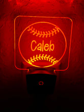 Load image into Gallery viewer, Personalized LED Baseball/Softball Night Light | 7 Color Changing | Plug in Night Light | Name Light | Children's Night Light | Room Light
