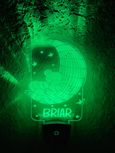 Load image into Gallery viewer, Personalized LED Teddy Bear Moon Night Light | 7 Color Changing | Plug in Night Light | Name Light | Children's Night Light | Kids Light