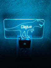 Load image into Gallery viewer, Personalized LED T-Rex Dinosaur Night Light | 7 Color Changing | Plug in Night Light | Name Light | Children's Night Light | Kids Room Light