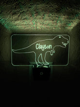 Load image into Gallery viewer, Personalized LED T-Rex Dinosaur Night Light | 7 Color Changing | Plug in Night Light | Name Light | Children's Night Light | Kids Room Light