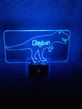 Load image into Gallery viewer, Personalized LED T-Rex Dinosaur Night Light | 7 Color Changing | Plug in Night Light | Name Light | Children's Night Light | Kids Room Light
