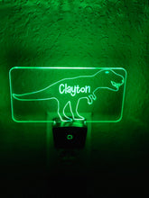 Load image into Gallery viewer, Personalized LED T-Rex Dinosaur Night Light | 7 Color Changing | Plug in Night Light | Name Light | Children's Night Light | Kids Room Light